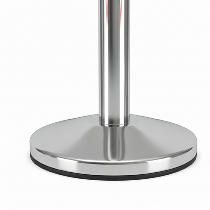 Close-up of a chrome metal stand on a white background