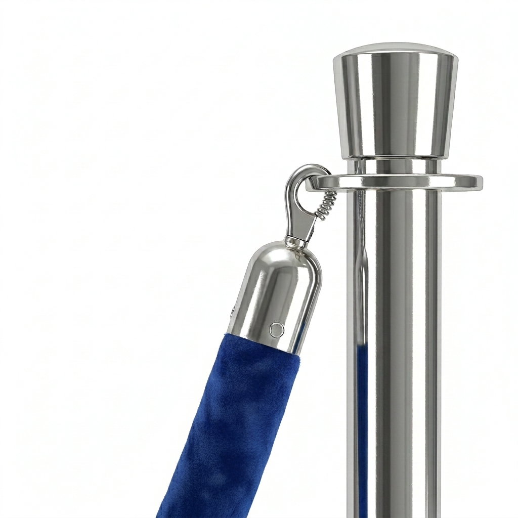 Metallic umbrella with blue handle on a white background