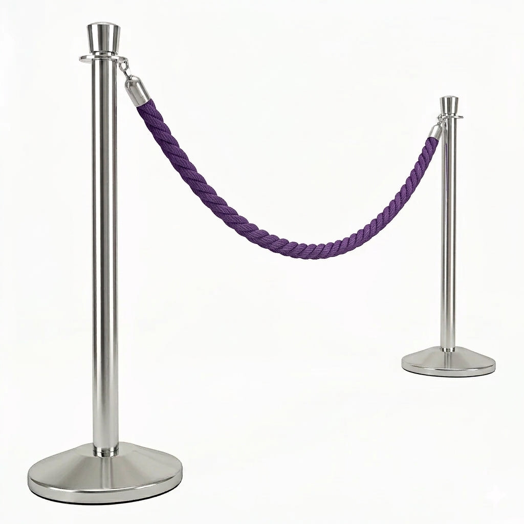 COCUS purple braided rope barrier, 2 pack, with polished stainless steel posts