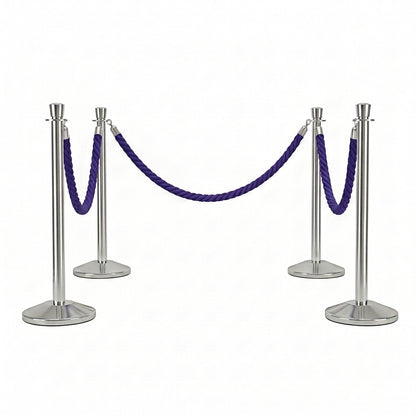 COCUS purple rope barrier, 4 pack set, with polished stainless steel posts