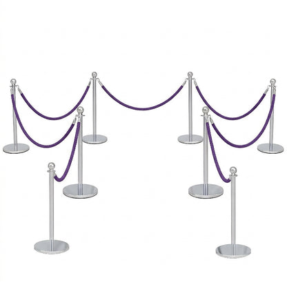 COCUS purple rope barrier, 6 pack set, with polished stainless steel posts