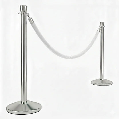 COCUS white velvet rope barrier, 2 pack, with polished stainless steel posts