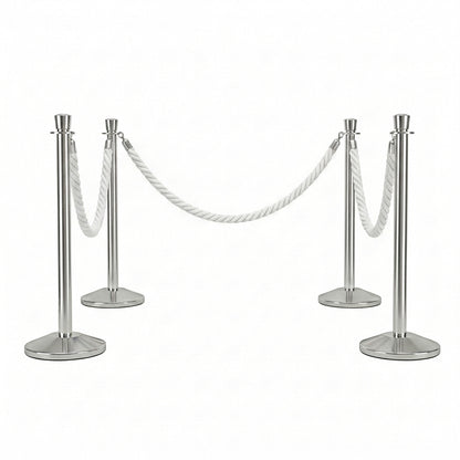 COCUS white rope barrier, 4 pack set, with polished stainless steel posts