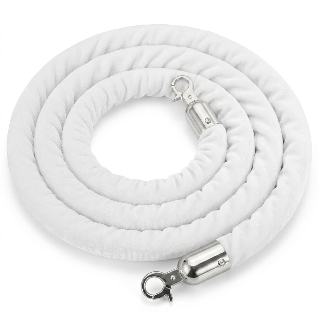 COCUS white velvet barrier rope with chrome snap-hook ends